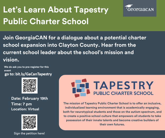 Please join us virtually tonight at 7pm if you live in Clayton County, GA and are interested in exploring educational options for your students! <a href="/_GA_CAN/">GeorgiaCAN</a> #claytoncounty #clayco #SchoolChoice