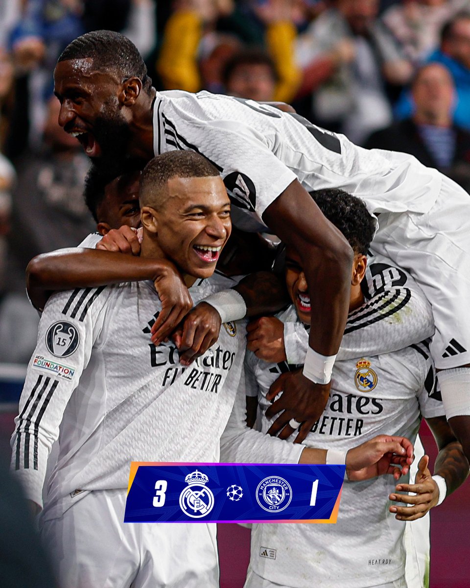 Real Madrid C.F. 🇬🇧🇺🇸 (@realmadriden) on Twitter photo 🏁 @RealMadridEn 3-1 <a href="/ManCity/">Manchester City</a>
⚽ 4' <a href="/KMbappe/">Kylian Mbappé</a>
⚽ 33' <a href="/KMbappe/">Kylian Mbappé</a>
⚽ 61' <a href="/KMbappe/">Kylian Mbappé</a>
⚽ 90' + 2' Nico González. 🏁 @RealMadridEn 3-1 <a href="/ManCity/">Manchester City</a>
⚽ 4' <a href="/KMbappe/">Kylian Mbappé</a>
⚽ 33' <a href="/KMbappe/">Kylian Mbappé</a>
⚽ 61' <a href="/KMbappe/">Kylian Mbappé</a>
⚽ 90' + 2' Nico González.