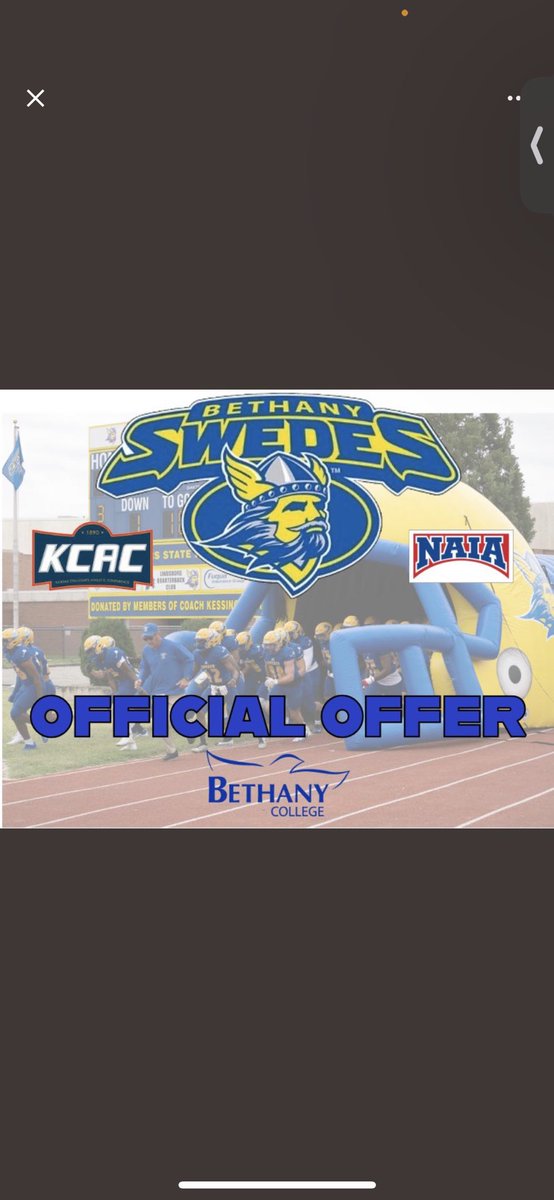 After a great conversation with <a href="/vincentgrigsby/">Coach Grigsby</a> , I’m blessed to receive an offer from Bethany College. Thank you! 

<a href="/RECRUIT_SAFB/">ST ALBANS FB & RECRUITING</a> <a href="/CoachDStotts/">Coach Stotts</a> <a href="/vincentgrigsby/">Coach Grigsby</a> <a href="/PrepRedzoneWV/">Prep Redzone West Virginia</a> <a href="/GordonCohagan/">Gordon Cohagan</a>