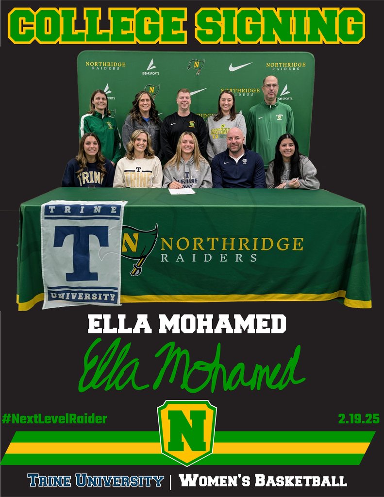 nridgeathletics's tweet image. COLLEGE SIGNING✍🏼

Ella Mohamed🔰 
🏀Women&apos;s Basketball
📍Trine University

#NextLevelRaider