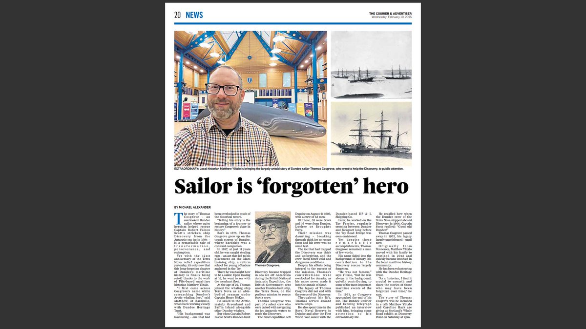 Michael Alexander (@c_malexander) on Twitter photo Thanks to #Fife-based <a href="/DiscoveryDundee/">Discovery Point</a> researcher and volunteer Matthew Ylitalo for sharing the 'forgotten' story of Thomas Cosgrove who went from stealing rags as a boy to being an unsung hero in the rescue of Captain Scott & #Discovery in 1904. See today's print <a href="/thecourieruk/">The Courier</a> Thanks to #Fife-based <a href="/DiscoveryDundee/">Discovery Point</a> researcher and volunteer Matthew Ylitalo for sharing the 'forgotten' story of Thomas Cosgrove who went from stealing rags as a boy to being an unsung hero in the rescue of Captain Scott & #Discovery in 1904. See today's print <a href="/thecourieruk/">The Courier</a>