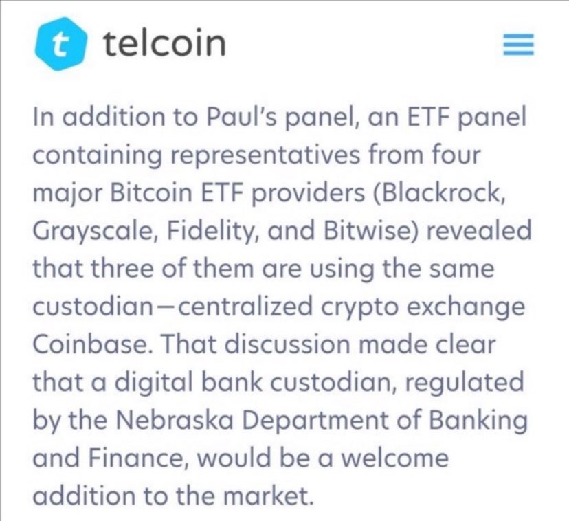 Telcoin_Juggler's tweet image. ONCE THE BIG NAMES (BLACKROCK, GRAYSCALE, FIDELITY AND BITWISE) START USING TELCOIN AS A CUSTODIAN AND ETF ARE BEING FILLED THERE WILL BE NO WAY TO KEEP $TEL UNDER $1.00. LETS GO 🚀
