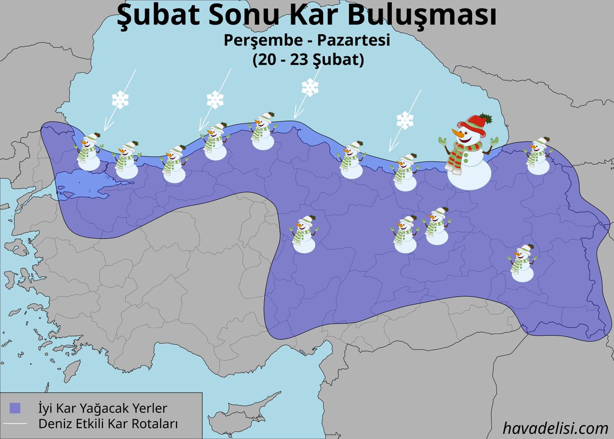 Nihayet, güzel kar geliyor!

Halk Özeti:

* Türkiye’nin kuzey ve doğu bölgelerine (buralardaki sahil şehirleri ve İstanbul dahil) Perşembe gününden itibaren Karadeniz üzerinden yeni kar yağışları geliyor.

* Günlük hayatın kardan en fazla etkileneceği ve karın en alçak semtlerde