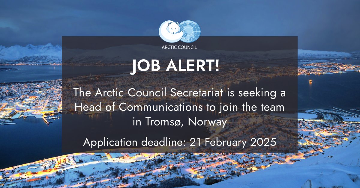 The deadline is approaching for the Head of Communications position at the Arctic Council Secretariat!

We are searching for an experienced communicator with a strong interest in Arctic issues and circumpolar cooperation.

Learn more and apply here 👉 arctic-council.org/about/jobs/hea…