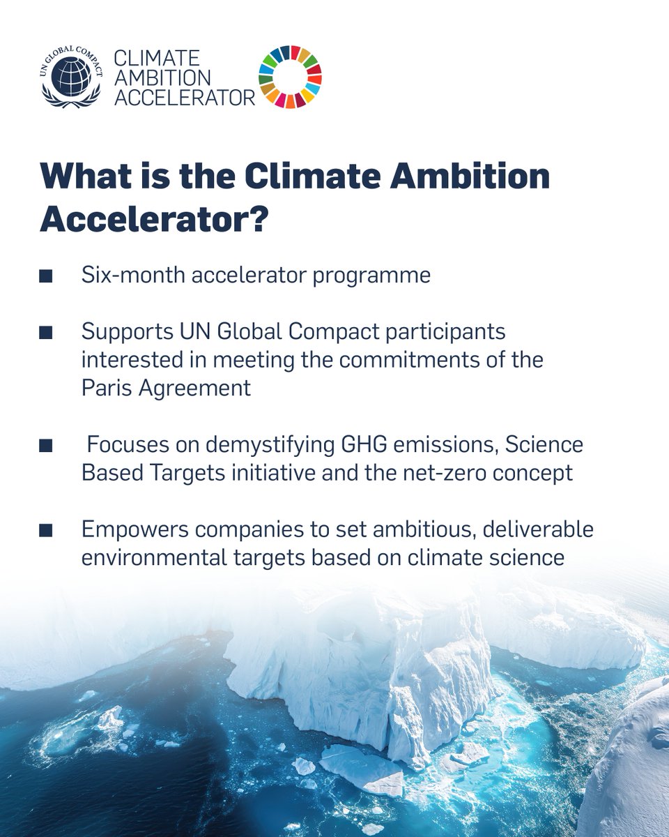 globalcompact's tweet image. Registrations are now open for the 2025 #ClimateAmbition Accelerator! 

This six-month programme equips companies with the skills they need to set #ScienceBasedTargets aligned with the 1.5°C pathway. 

Learn more: unglobalcompact.org/take-action/cl…