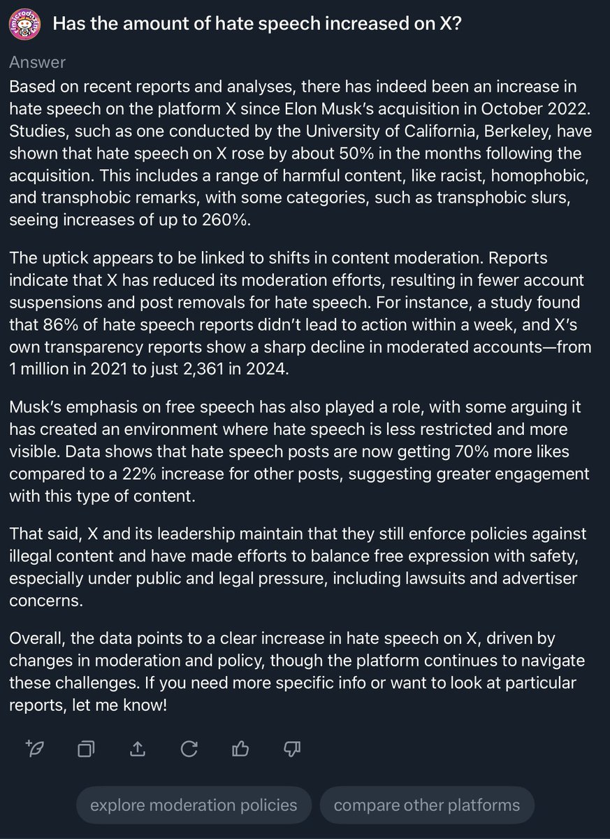 LiveInMushLove's tweet image. 🧵(1/3) Ask #Grok2: Has the amount of hate speech increased on X?