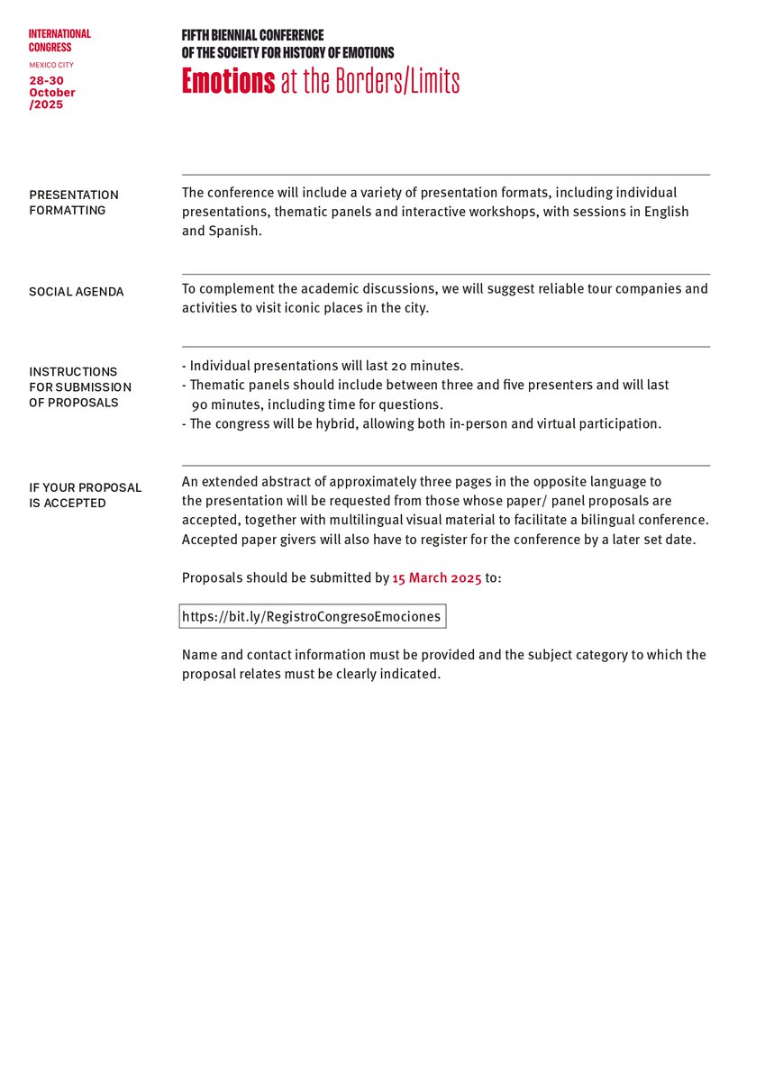 EHCS_Journal's tweet image. Spread the word! The deadline for submissions to attend our Fifth Biennial Conference on Emotions at the Borders/Limits has been extended to March 15th 2025. Full details are available in the CfP below and on our website: societyhistoryemotions.com/she-conference…