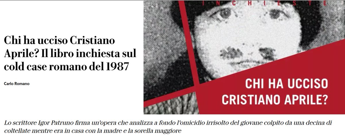 Su la Repubblica si parla del mio libro sul delitto di via Levanna: "Chi ha ucciso Cristiano Aprile?" <a href="/ArmandoEditore/">Armando Editore</a> 
roma.repubblica.it/cronaca/2025/0… #delitto #roma #montesacro #cristiano #cristianoaprile #vialevanna #coldcase