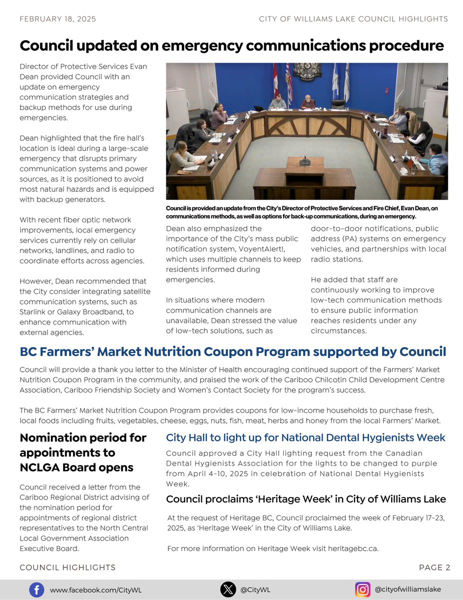 Read the latest City of Williams Lake Council Highlights from the Tuesday, February 18 Regular Meeting:
williamslake.ca/CivicAlerts.as…