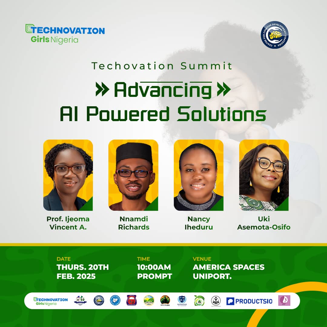Join us this at the American Corner, University of Port Harcourt, for the 2025 Technovation Summit!
The theme is  Advancing AI Powered Solutions.
Hear from amazing keynote speakers and learn how to harness the power of artificial intelligence  to solve real-world problems!.