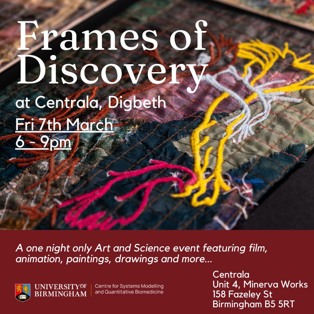 For #DigbethFirstFriday join “Frames of Discovery”, our one-night-only art showcase on Friday 7th March at <a href="/Centrala_space/">Centrala</a>, 6-8pm. 6 artists showcasing work inspired by discovery science projects on topics such as epilepsy, psychosis, acute compartment syndrome, depression &amp; more
