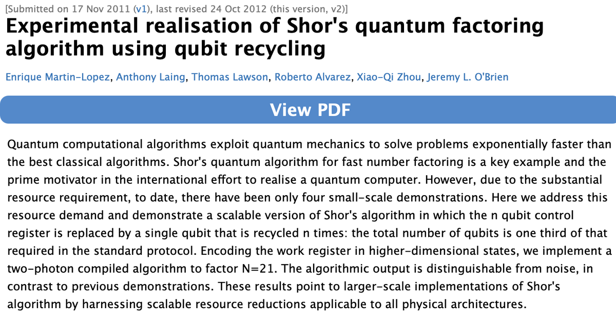 Reminder: the largest reliably factored number by a quantum computer is (still) 21.

Any Quantum Computing announcement that doesn’t produce replicable execution of Shor’s algorithm can be safely ignored.