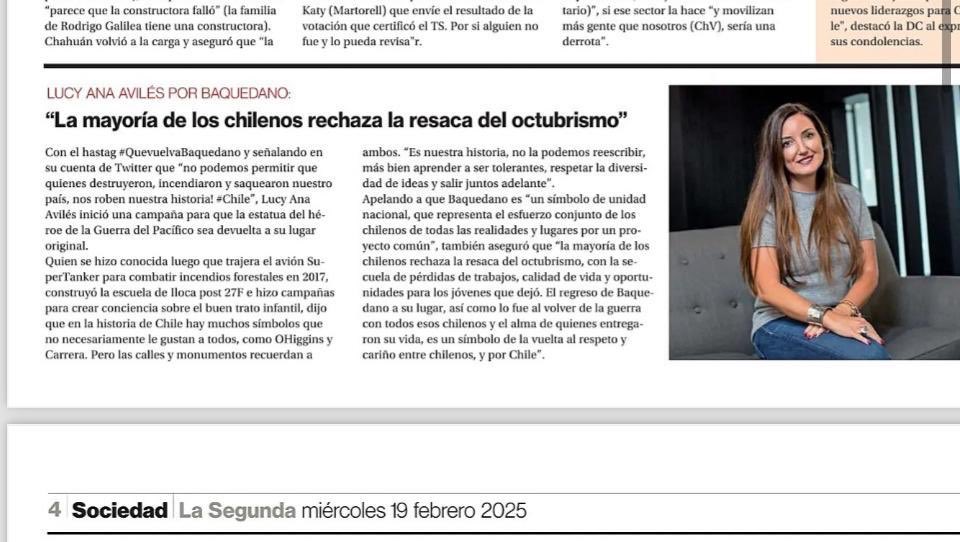 Estoy 100% con <a href="/lucyanaah/">Lucy Ana Avilés de/junto/con Walton Hernandez</a> ! La historia de Chile 🇨🇱 no se puede reescribir. El General Baquedano merece volver al sitial de honor en la Plaza Baquedano !