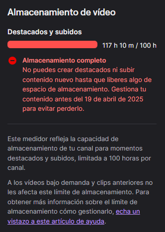 haohunter's tweet photo. segun twitch solo el 0.5% de sus streamers llena su almacenamiento que ahora esta limitado...  PUES JODETE TWITCH JODETE https://t.co/S1ujdnCEvg