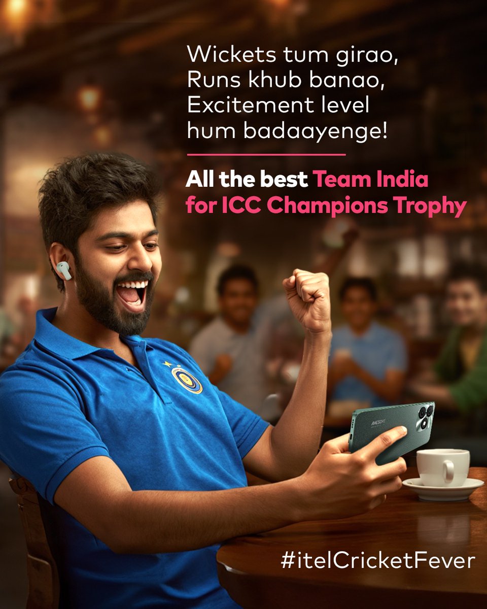 itel_india's tweet photo. All the best to our #MenInBlue as they hit the field for the #ICCChampionsTrophy2025! Poora India hai saath, cheering for every run and every wicket.
#catchthematchonitel #cheerforteamindia #itelcricketfever #teamindia #proudindian🇮🇳 #wecheerindia https://t.co/rS2f0iELEu