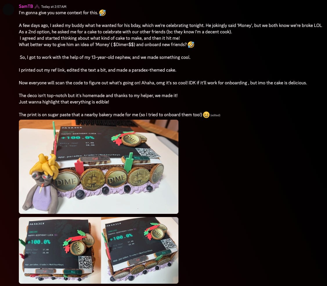 paradex's tweet image. This is epic! 🍰

Hats off to @Sam_BlockSurfer 💜

$DIME = $