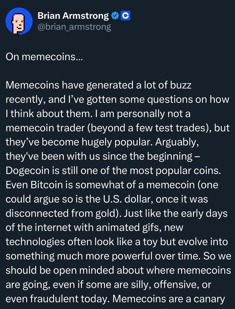 Douglas Tuman (@douglastuman) on Twitter photo Dear <a href="/brian_armstrong/">Brian Armstrong</a>,
Today you published an extensive post trying to justify why <a href="/coinbase/">Coinbase 🛡️</a> gives people access to MEME COINS — even if most end up being worthless scams. You note:
“We should purge the bad actors and lift up the people trying to build lasting value.”
How Dear <a href="/brian_armstrong/">Brian Armstrong</a>,
Today you published an extensive post trying to justify why <a href="/coinbase/">Coinbase 🛡️</a> gives people access to MEME COINS — even if most end up being worthless scams. You note:
“We should purge the bad actors and lift up the people trying to build lasting value.”
How