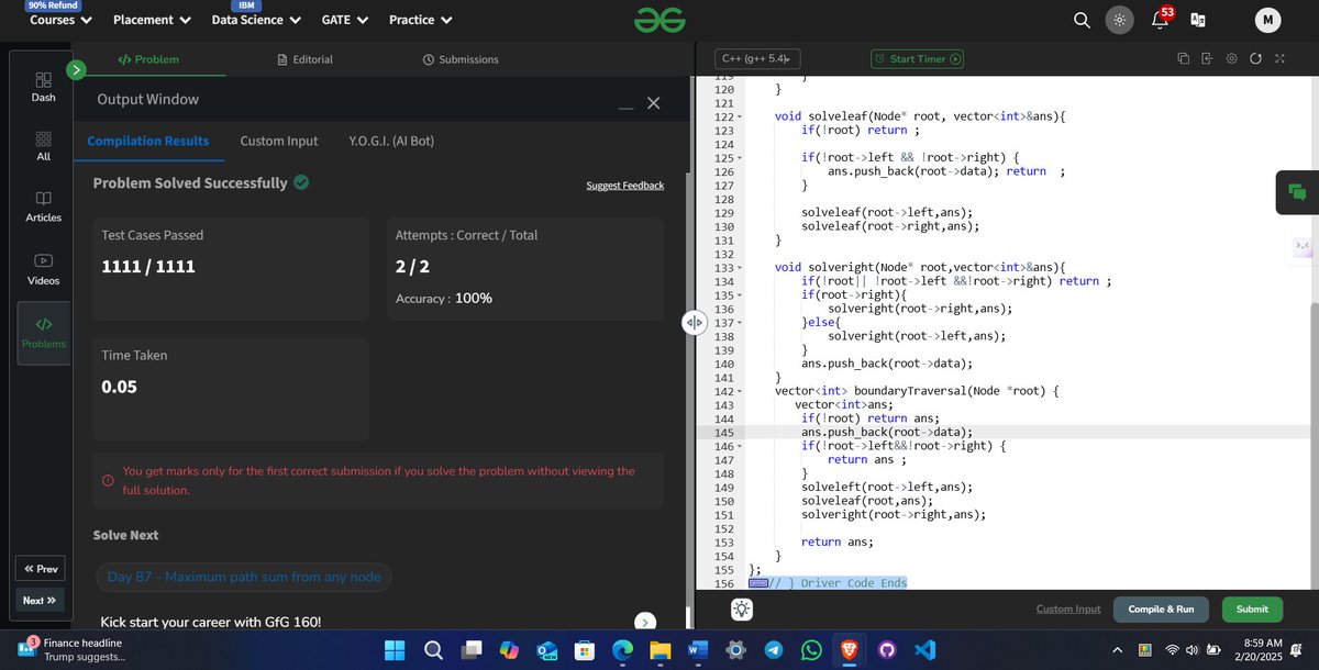 itz_manuv's tweet image. Day 86 of the #GFG160 Challenge is here! Continuing my exciting journey of 160 days dedicated to sharpening problem-solving skills and tackling challenges on GeeksforGeeks💻📷
@geeksforgeeks
gfgcdn.com/tu/TV3 #gfg160 #geekstreak2024 #codinglife