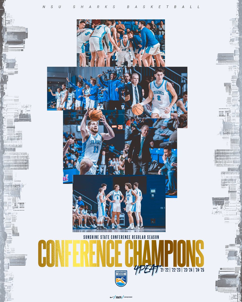 𝑩𝑨𝑪𝑲-𝑻𝑶-𝑩𝑨𝑪𝑲-𝑻𝑶-𝑩𝑨𝑪𝑲-𝑻𝑶-𝑩𝑨𝑪𝑲! 🦈🏆

The Sharks complete the four-peat of the Sunshine State Conference Regular Season Championship!!!

#HungryForMore // #SharkCounty
