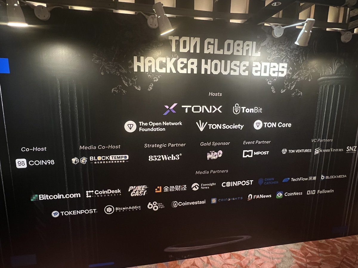 TONX Event | TON Global Hacker House 2025 | Feb.20 (@buildonton) on Twitter photo After leaders from TON launched paper planes together, the TON Hacker House officially opened. Welcome to TON Hacker House HKππ° A special thanks to our supporters π€
βοΈ Hosts:
<a href="/TONX_Studio/">TONX π</a>,
<a href="/tonbit_/">TonBit</a>,
<a href="/ton_blockchain/">TON π</a>,
<a href="/ton_society/">TON Society</a>,
#TONCore
βοΈ Cohost:
<a href="/coin98_wallet/">Coin98 Super Wallet</a>
βοΈ Gold After leaders from TON launched paper planes together, the TON Hacker House officially opened. Welcome to TON Hacker House HKππ° A special thanks to our supporters π€
βοΈ Hosts:
<a href="/TONX_Studio/">TONX π</a>,
<a href="/tonbit_/">TonBit</a>,
<a href="/ton_blockchain/">TON π</a>,
<a href="/ton_society/">TON Society</a>,
#TONCore
βοΈ Cohost:
<a href="/coin98_wallet/">Coin98 Super Wallet</a>
βοΈ Gold