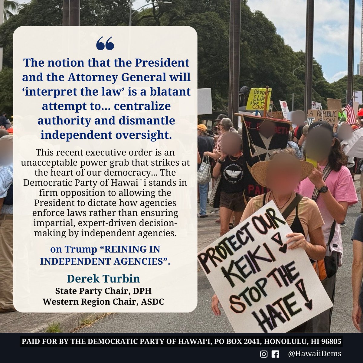 The Democratic Party of Hawai'i stands firmly agains the Trump Administrations Unconstitutional power grab