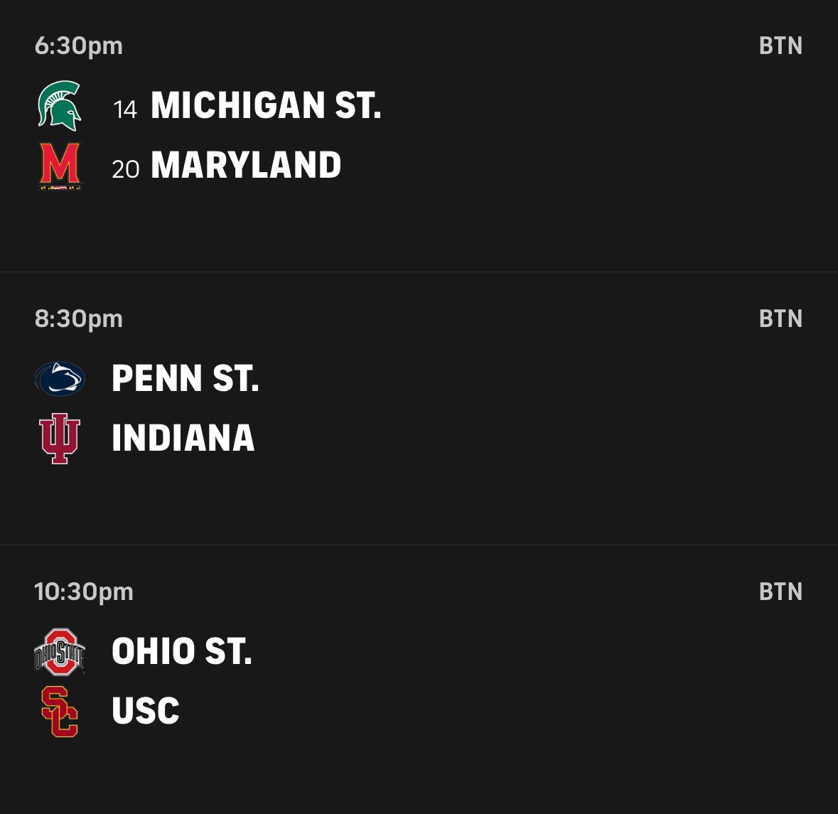 Ethan_Cadeaux's tweet photo. Hey @BigTenNetwork a top-20 matchup between Maryland and Michigan State next Wednesday at 6:30 p.m. — the appetizer for Penn State-Indiana — is crazy. No reason the timing of those two games shouldn’t be flipped https://t.co/0TQRNJOjFW