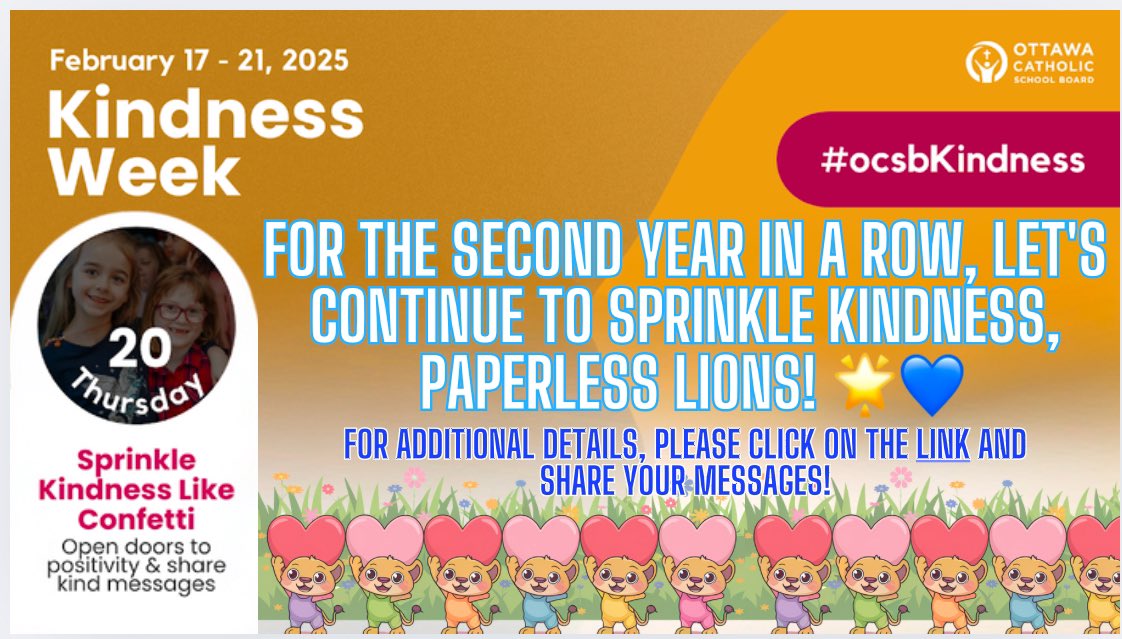 Let’s Sprinkle Kindness like Confetti 💗🎉For the second year in a row, our Lions are spreading positivity and sharing kind messages, paperless! Join us in making the world a little brighter #ocsbKindness <a href="/ocsbEco/">ocsbECO</a> <a href="/StAnneECO1/">St. Anne ECO Team</a> 💚