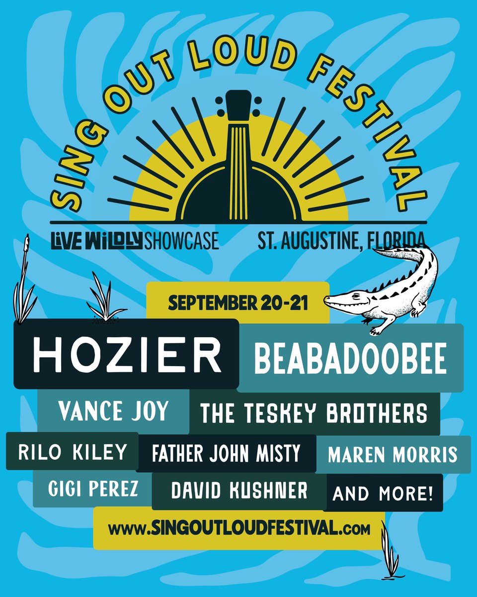 Florida, I’ll be seeing you at Sing Out Loud Festival in St. Augustine, FL this September. Tickets go on sale Friday at 10am EST.