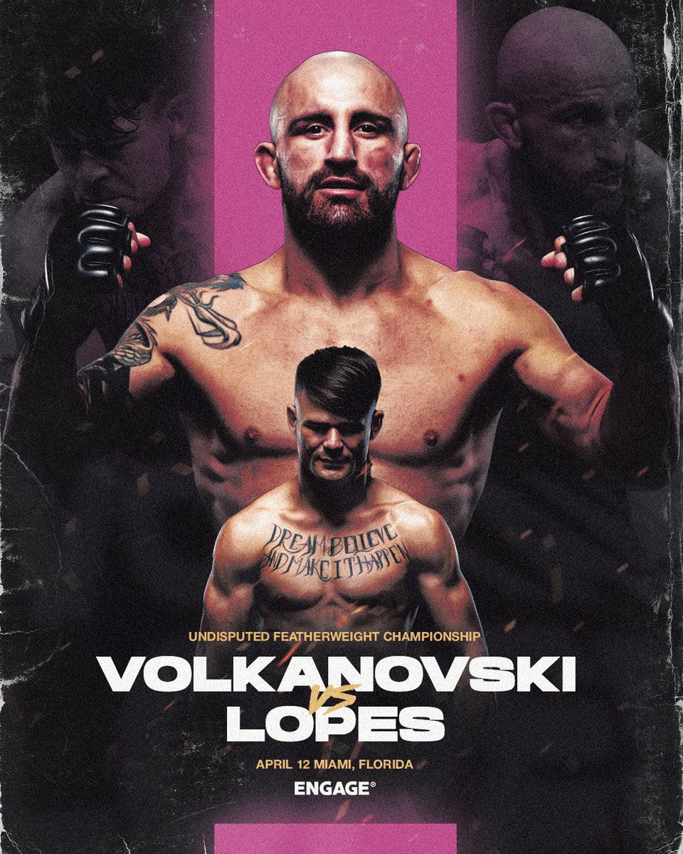 engage (@engageind) on Twitter photo 🚨 IT’S OFFICIAL 🚨
The Great <a href="/alexvolkanovski/">Alex Volkanovski</a> is BACK to reclaim the throne! The featherweight goat takes on @diegolopesmma for the Undisputed UFC Championship! #UFC314 🚨 IT’S OFFICIAL 🚨
The Great <a href="/alexvolkanovski/">Alex Volkanovski</a> is BACK to reclaim the throne! The featherweight goat takes on @diegolopesmma for the Undisputed UFC Championship! #UFC314