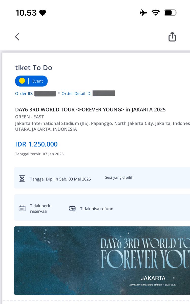 magnrola's tweet photo. WTS TIKET DAY6 DAY 1 GREEN EAST
1 tix only!! 950k aja dari 1,2jt
alasan jual karena mau upgrade ke blue a floor
bisa cod karena aku juga nonton hehe
BUKAN SCAM INI BENERAN KOK
#zonauang #zonajajan #day6tour #wts https://t.co/OnMiCa2hmB