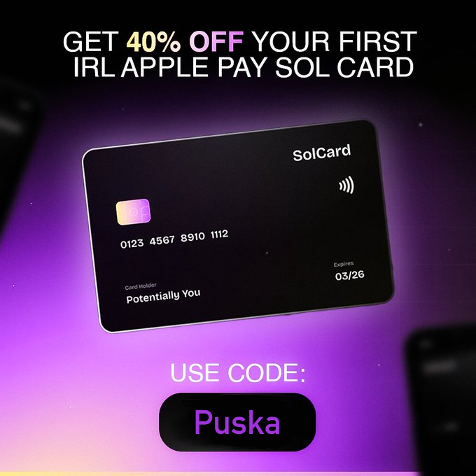 Puska is official partner Of  <a href="/SolCardCC/">SolCard</a> 

I'm doing a 500$ Giveaway! 

5 winners 100$ each

Just 

Like,Rt and use my referral code 

here: solcard.cc/r/Puska