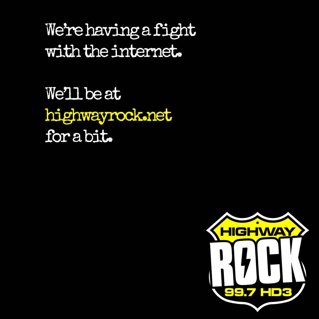 TheHighwayDrive's tweet photo. We’re at ▶️ https://t.co/uEueM8Sigz if you need us, until the internet stops being a b!tch. 🤘 #HighwayRock 99.7 HD3 in #SinCity. 📻 #Vegas https://t.co/zRcnETPVHH
