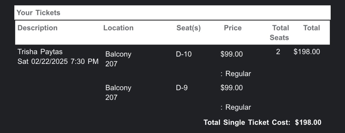 i’m selling two Trisha Paytas Tickets for this Saturday February 22nd at <a href="/masseyhall/">Massey Hall</a> for her Eras Tour…

Please dm if you want them <a href="/trishapaytas/">Trisha Paytas</a>