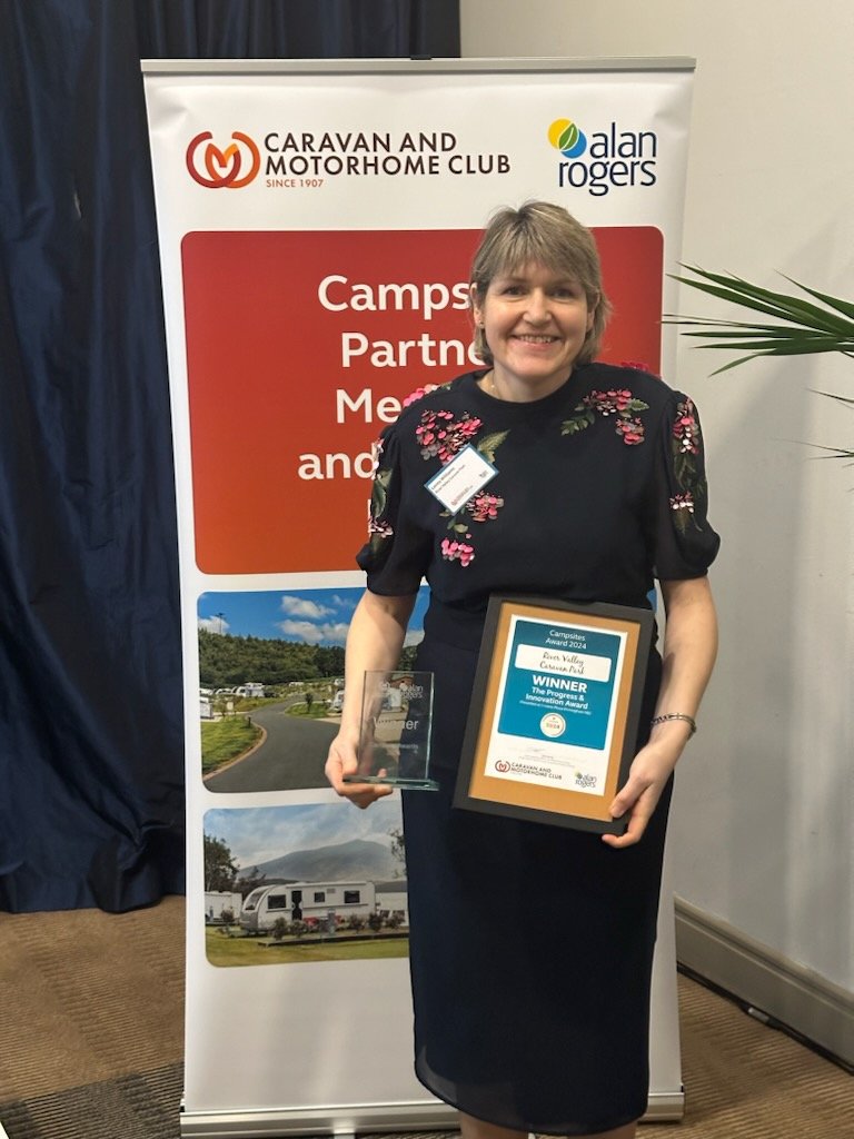 Congratulations to Lorna Williams of Rivervalley Holiday Park for winning the Progress &amp; Innovation award at the <a href="/candmclub/">Caravan and Motorhome Club</a> <a href="/AlanRogers/">Alan Rogers Camping, Guides & Travel</a> European Campsite Awards.  Well deserved!