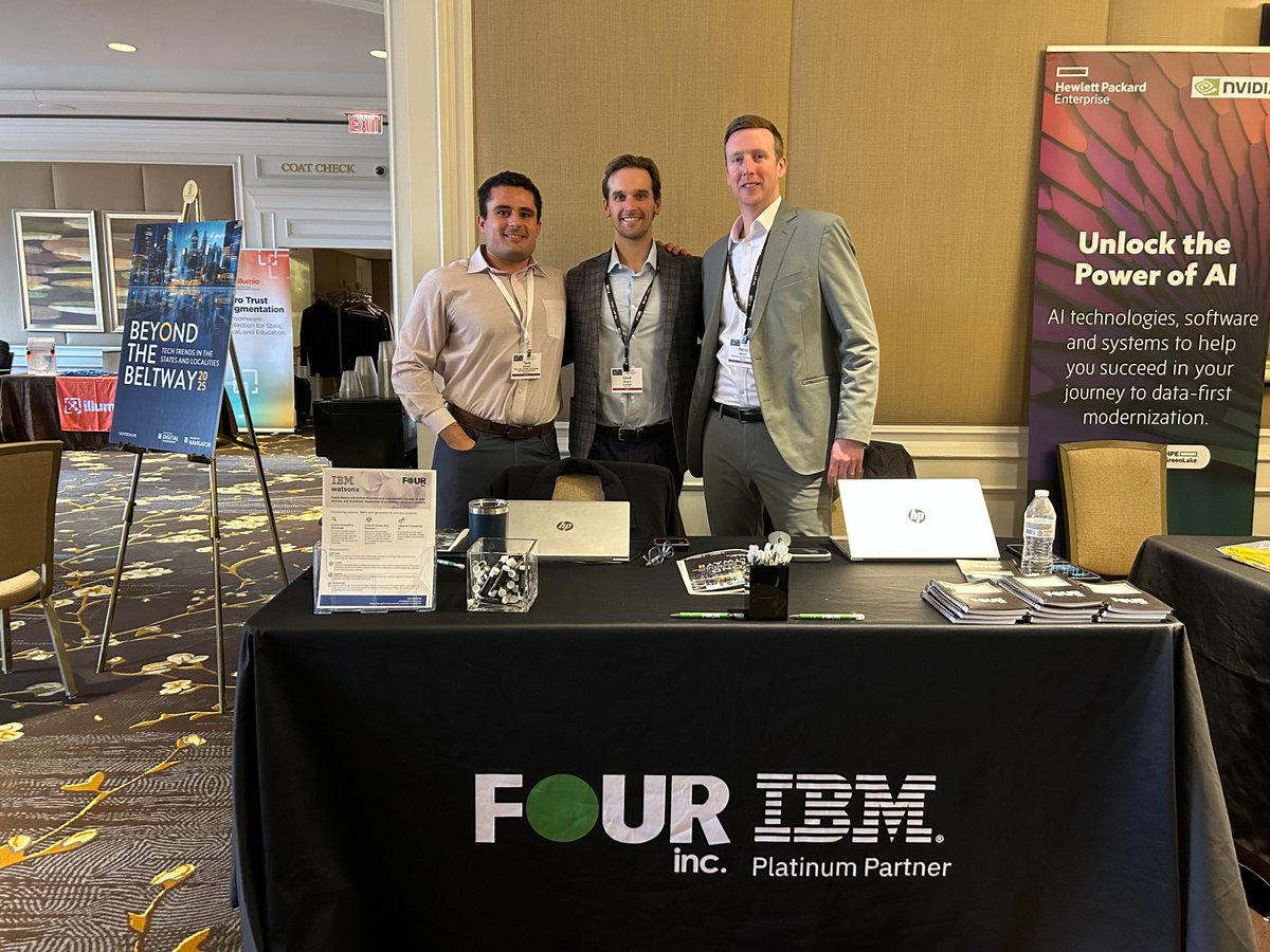 Did you catch our team at Beyond the Beltway? Tarik Hussein, Chad Morgan, and Patrick Manion were thrilled to connect and showcase IBM's innovative solutions. A big thank you to everyone who stopped by!  #IBMPlatinumPartner #FourInc #BeyondtheBeltway
