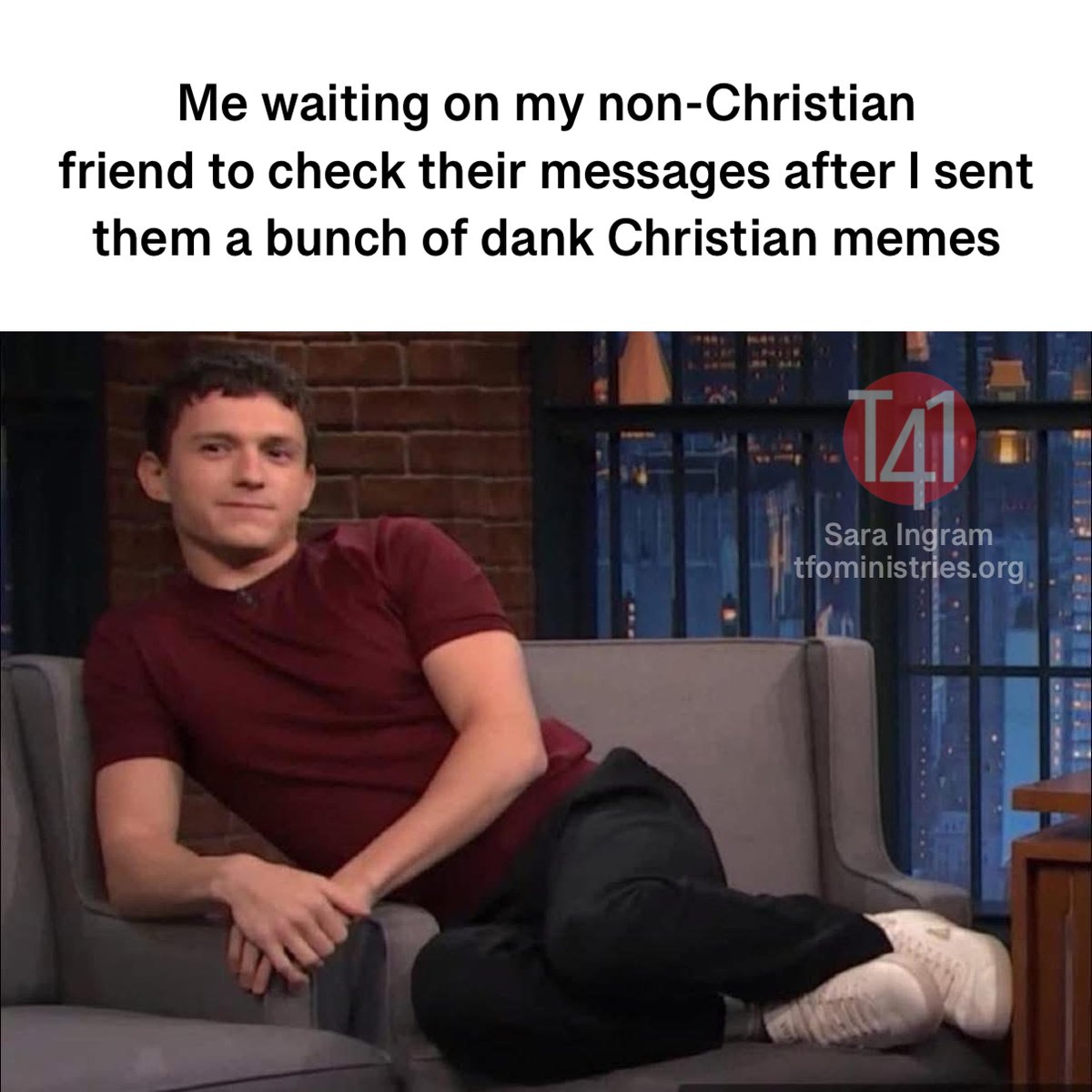 TableforOneMin's tweet image. Send this to that friend 🤪

#christianmemes #christianhumor #dankmemes #tomholland #tomhollandmeme #tableforone #singlesministry #jesus #christianity