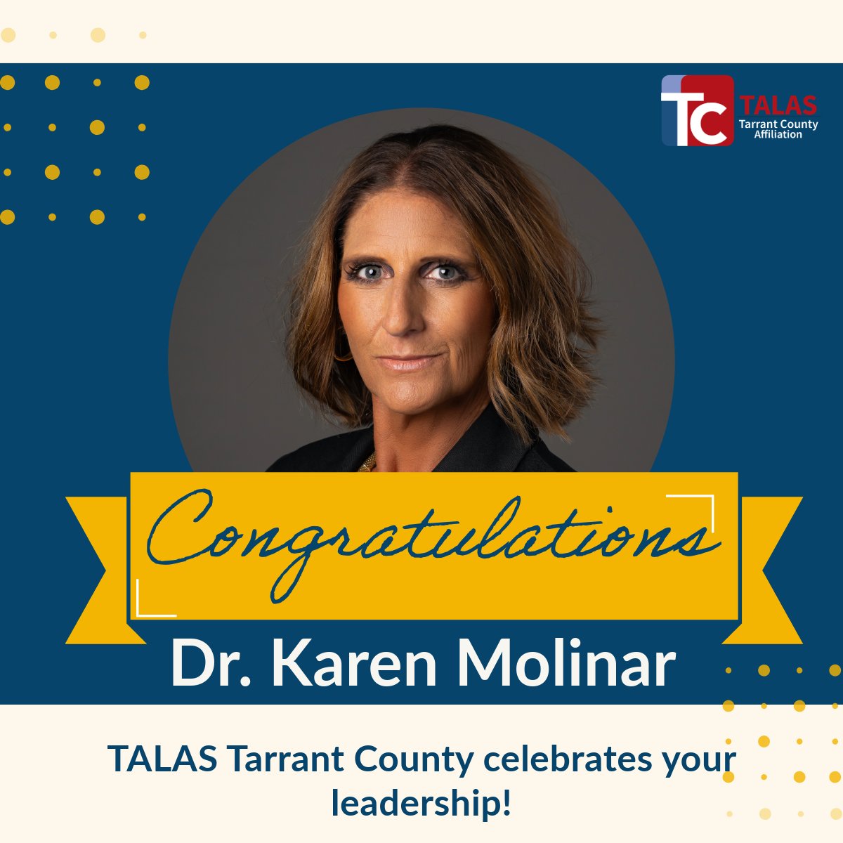 🎉 Congratulations to Dr. Karen Molinar on her appointment as the new Superintendent of Fort Worth ISD! 🎉

TALAS Tarrant County proudly celebrates this milestone and supports Dr. Molinar as she leads FWISD into a bright future. ¡Felicidades! 👏🎊  #TALASTarrant #TALAS