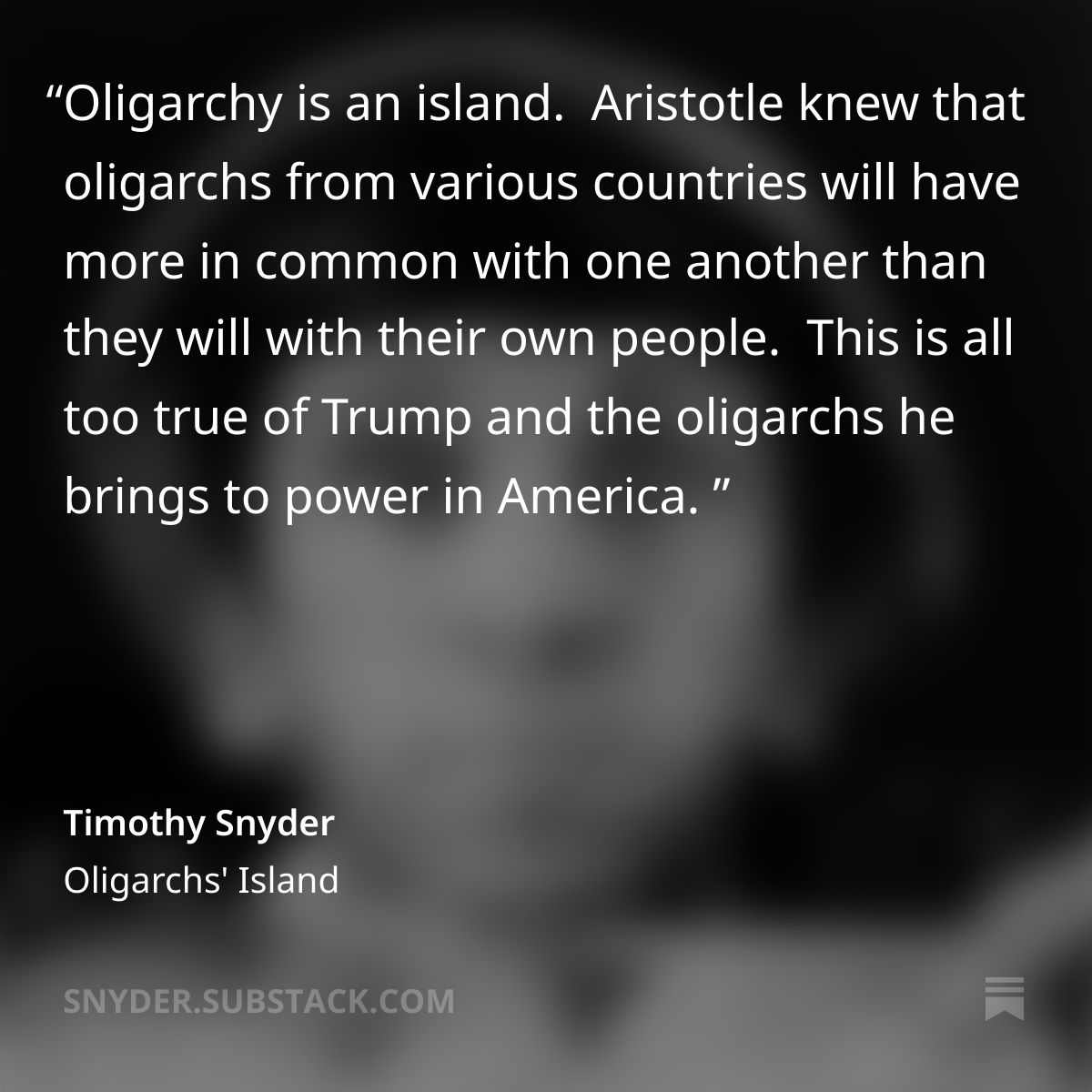 I am sending around "Oligarchs' Island" again, written in November 2024. The White House has become an island of international oligarchs.
Full essay link in image below or profile