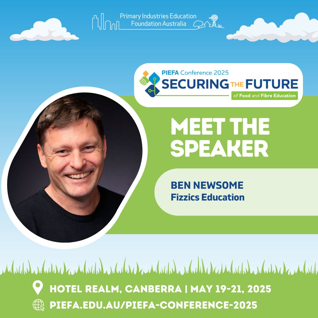 🌟 We’re thrilled to welcome <a href="/BenNewsome_/">Ben Newsome</a> | <a href="/FizzicsEd/">Fizzics Education</a> to our lineup of inspiring keynote speakers for #PIEFAConference25

📝 Join Ben as he explores Future Trends in #FoodandFibreEducation 🚀🌱 
19th-21st May 2025 
Hotel Realm, Canberra
Register now ➡️ buff.ly/41kQ1eD