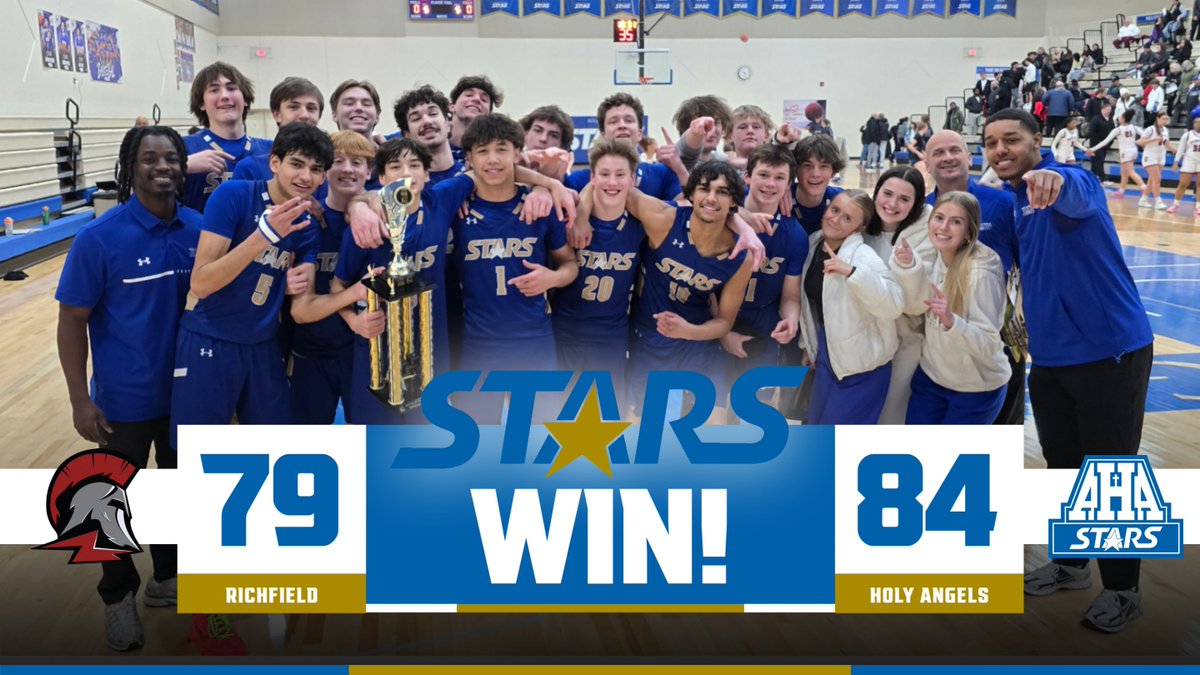 STARS Boys Basketball pulls off the upset this afternoon, defeating state-ranked #7AAA Richfield to claim the Battle of the Tracks trophy! A signature win as they continue their strong season and push toward postseason play. Don’t miss them in action this Friday at AHA!