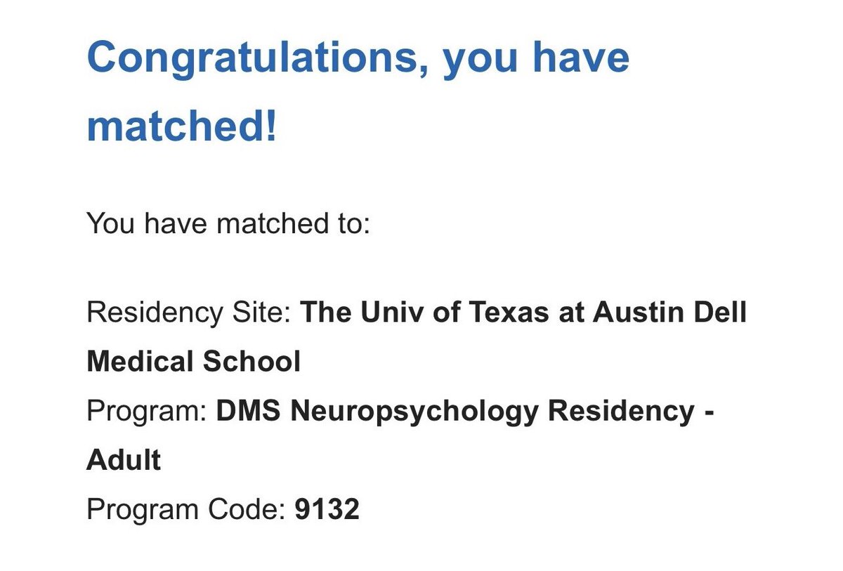 Beyond excited to share that I matched to the #APPCN Neuropsychology Residency at <a href="/UTAustin/">UT Austin</a> Dell Medical School 🎉 I am so grateful for all the support that made this possible 🧡 #APPCNMatch