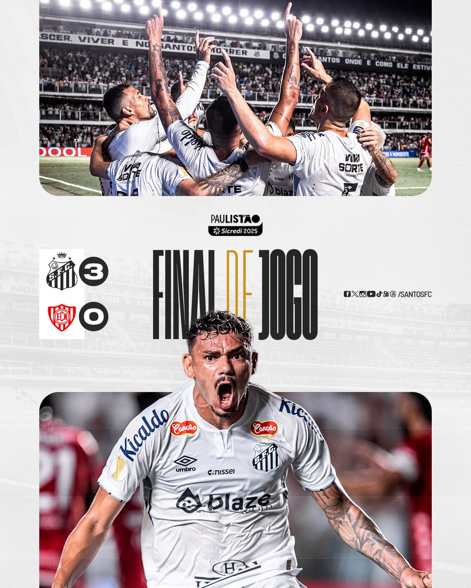 SantosFC's tweet photo. VITÓRIA DO PEIXÃO! 🐳

Com gols de Guilherme, Tiquinho e Thaciano, o Santos vence o Noroeste por 3 a 0 no Alçapão! VAMOS, SANTOOOOS! 💪 https://t.co/FOktL2de0V