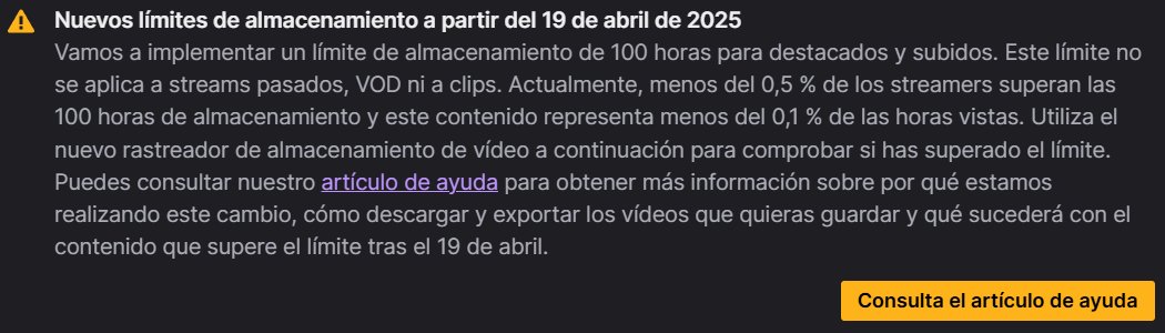 Steyb_'s tweet photo. Twitch me dice que compruebe si he superado el límite de 100h de destacados. Vosotros que creéis ¿lo he superado?

Solo destaco los vods para separarlos y resubirlos al canal de resubidas de Youtube, que visto lo visto es la mejor decisión que he tomado nunca https://t.co/LxTRcq8e3L