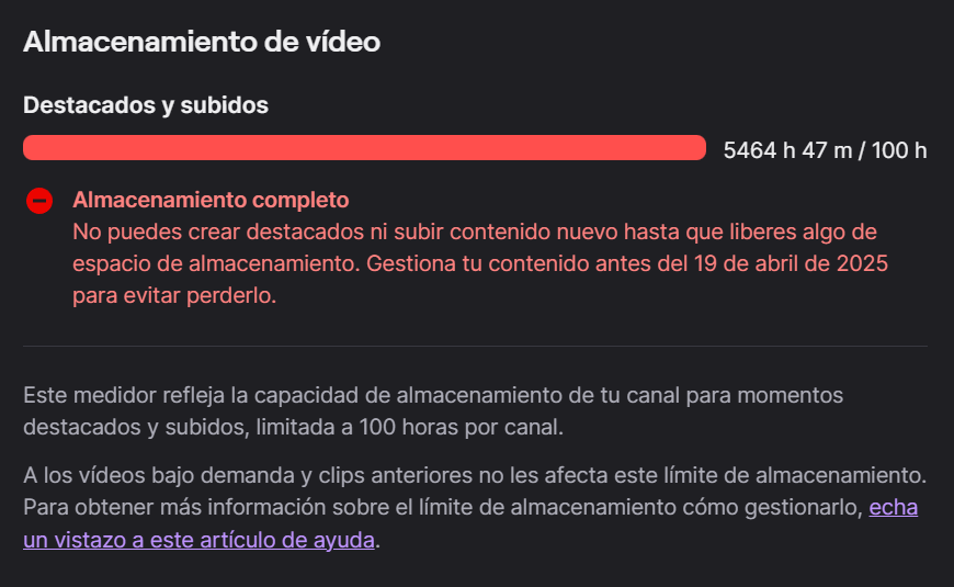 Steyb_'s tweet photo. Twitch me dice que compruebe si he superado el límite de 100h de destacados. Vosotros que creéis ¿lo he superado?

Solo destaco los vods para separarlos y resubirlos al canal de resubidas de Youtube, que visto lo visto es la mejor decisión que he tomado nunca https://t.co/LxTRcq8e3L