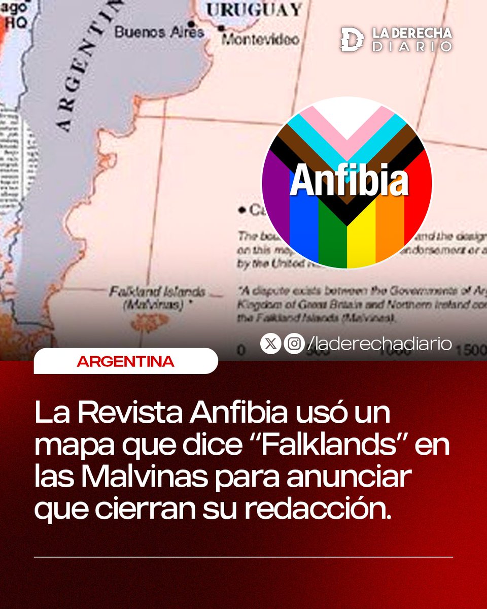 🚨🇦🇷🇬🇧 | Revista Anfibia se despide con un homenaje a sus jefes, la corona británica: Utilizaron un mapa que dice "Falklands" en vez de Islas Malvinas para anunciar el cierre de su redacción.
