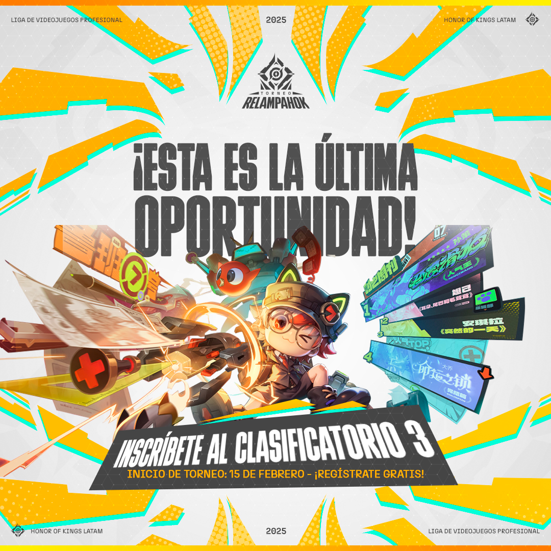 ⏳ ¡Esta es tu última oportunidad para unirte a #RelámpaHoK de Honor of Kings! 🏆

No dejes que te lo cuenten, asegura tu lugar y ve por los 150 USD. 🤑

¡No esperes más, inscríbete ahora! ➡️ link.lvp.global/Hokc3