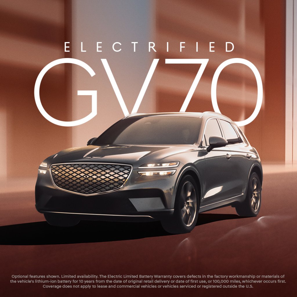Expect more from the Electrified GV70! Backed by a 10-Year/100K-Mile Electric Battery Warranty, it’s built for the long haul. Visit Genesis of the North Shore today for exclusive offers! pbxx.it/9DUKB9