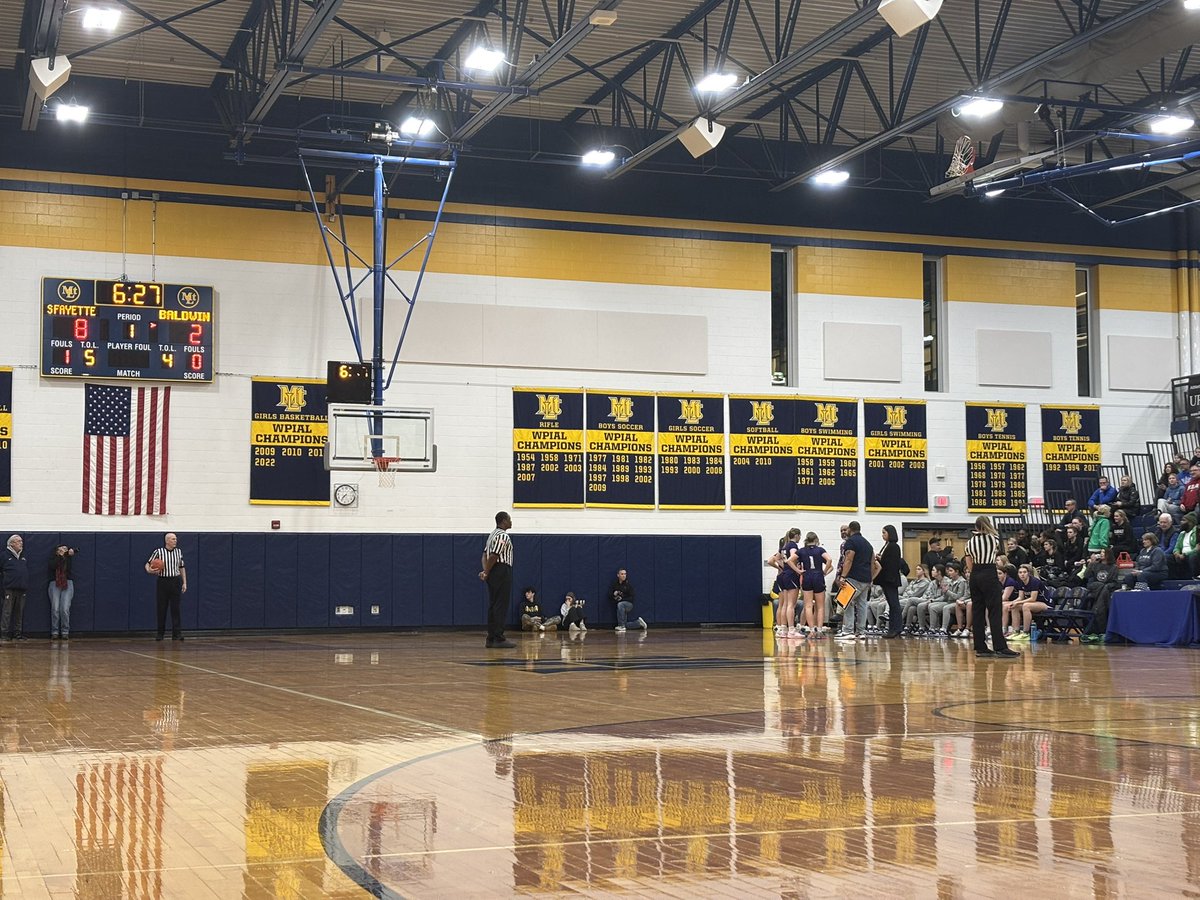 Timeout Baldwin with 6:27 remaining in the first quarter. South Fayette has scored on its first three positions, including two threes:

Baldwin 2
South Fayette 8