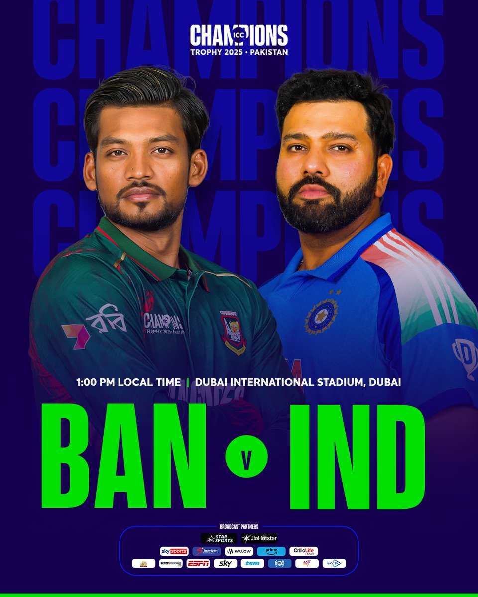 Bangladesh and India start their #ChampionsTrophy campaign today 🏏

How to watch the big clash ➡️ bit.ly/4k7hJ64