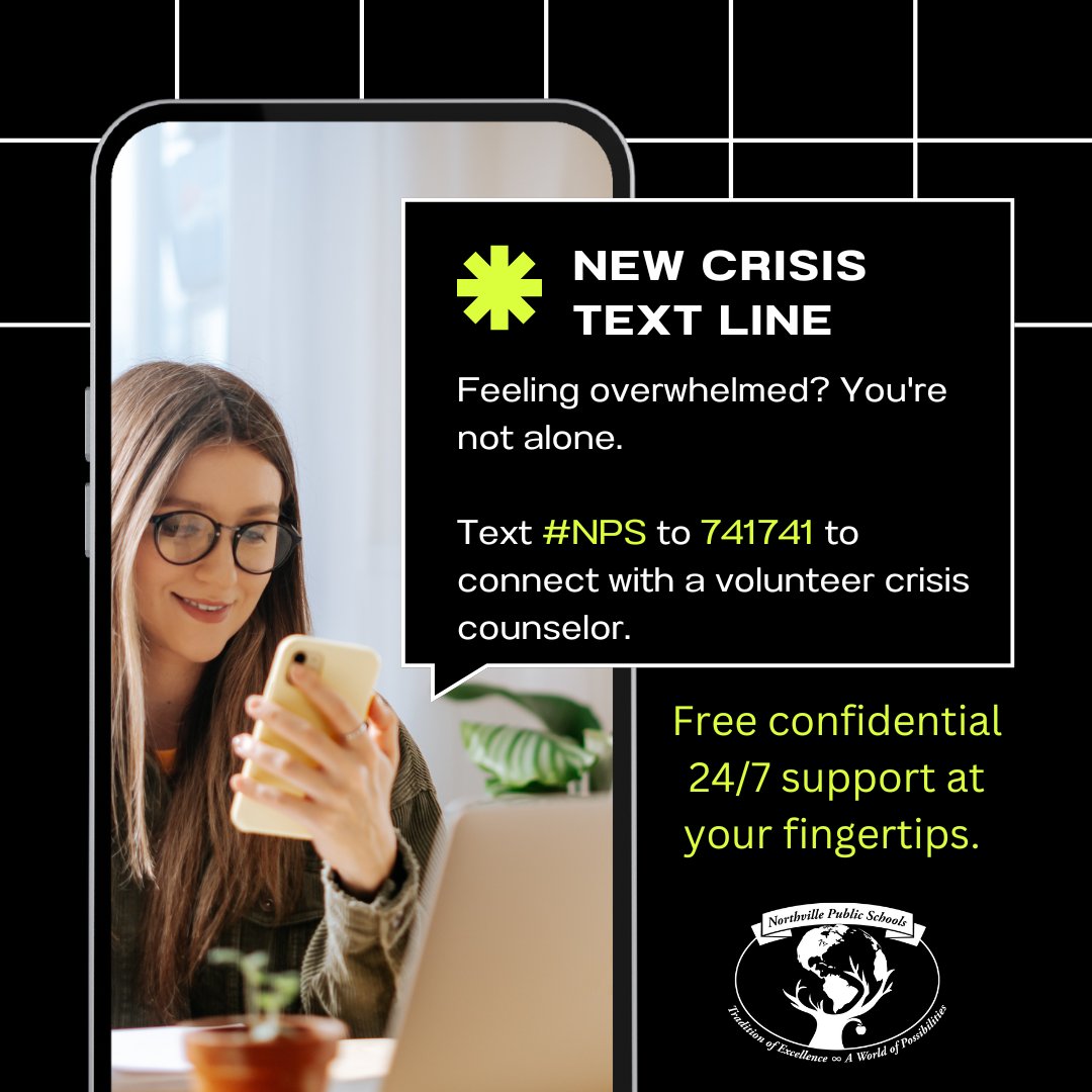 Students, you're never alone. 💙 Need support but don’t want to talk on the phone? Text #NPS to 741741 for free, 24/7 confidential help—just through text. 📱💬 #YouMatter #CrisisTextLine #MentalHealthMatters